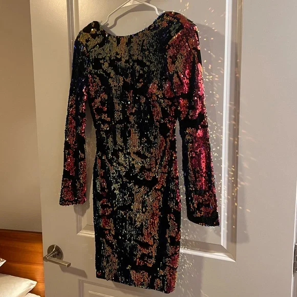 love and lemonade sequin dress LOVE&LEMONADE Rose Red Sequin Backless Spaghetti Strap Mini Party Dress S